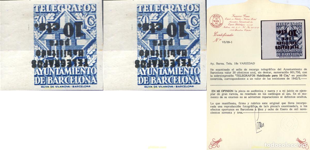 Sellos: 274013 MNH ESPA&Ntilde;A. Barcelona 1942 TELEGRAFOS