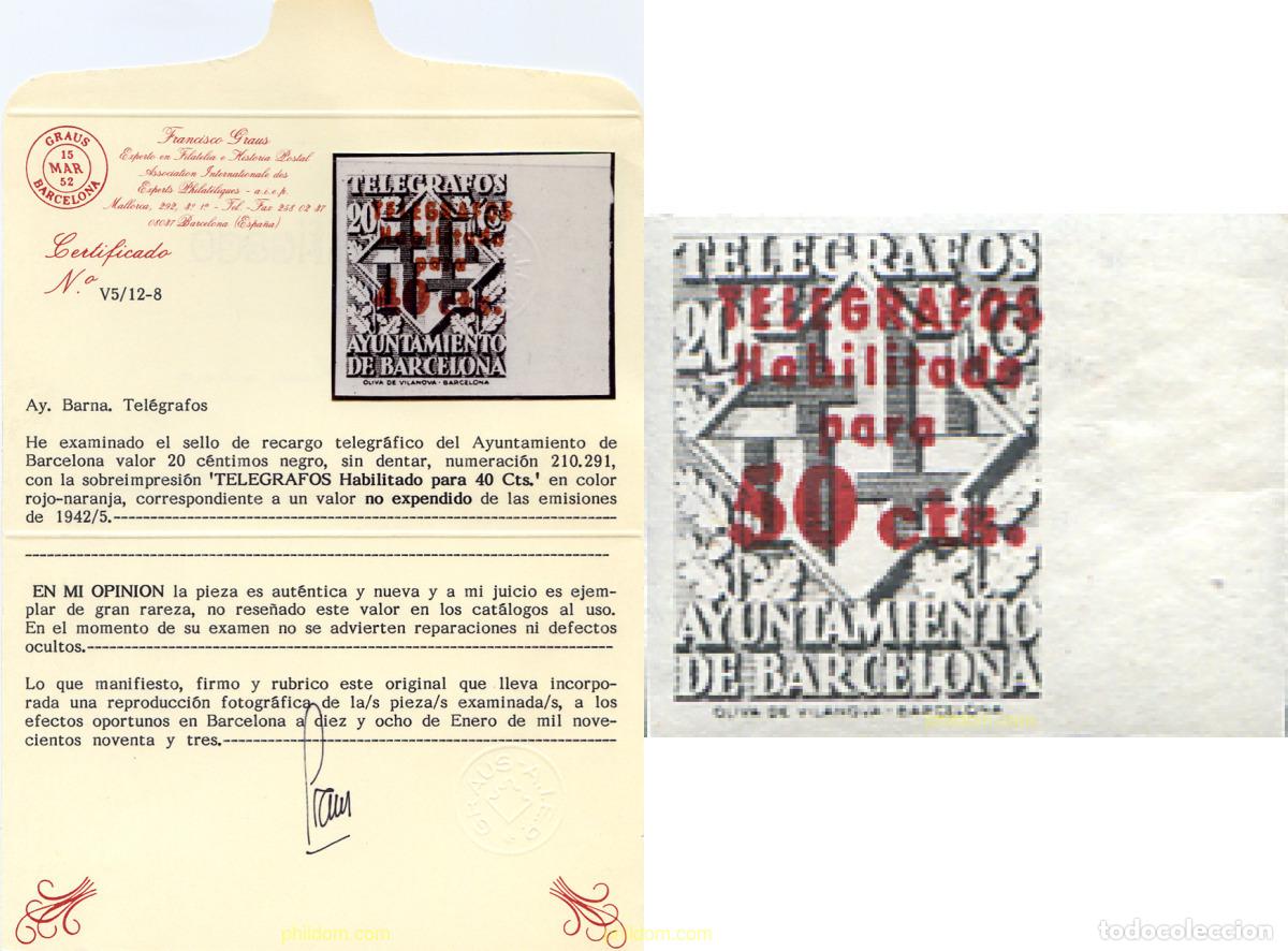 Sellos: 274014 MNH ESPA&Ntilde;A. Barcelona 1942 TELEGRAFOS