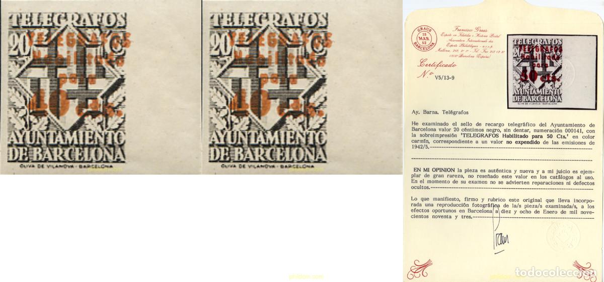 Sellos: 274015 MNH ESPA&Ntilde;A. Barcelona 1942 TELEGRAFOS