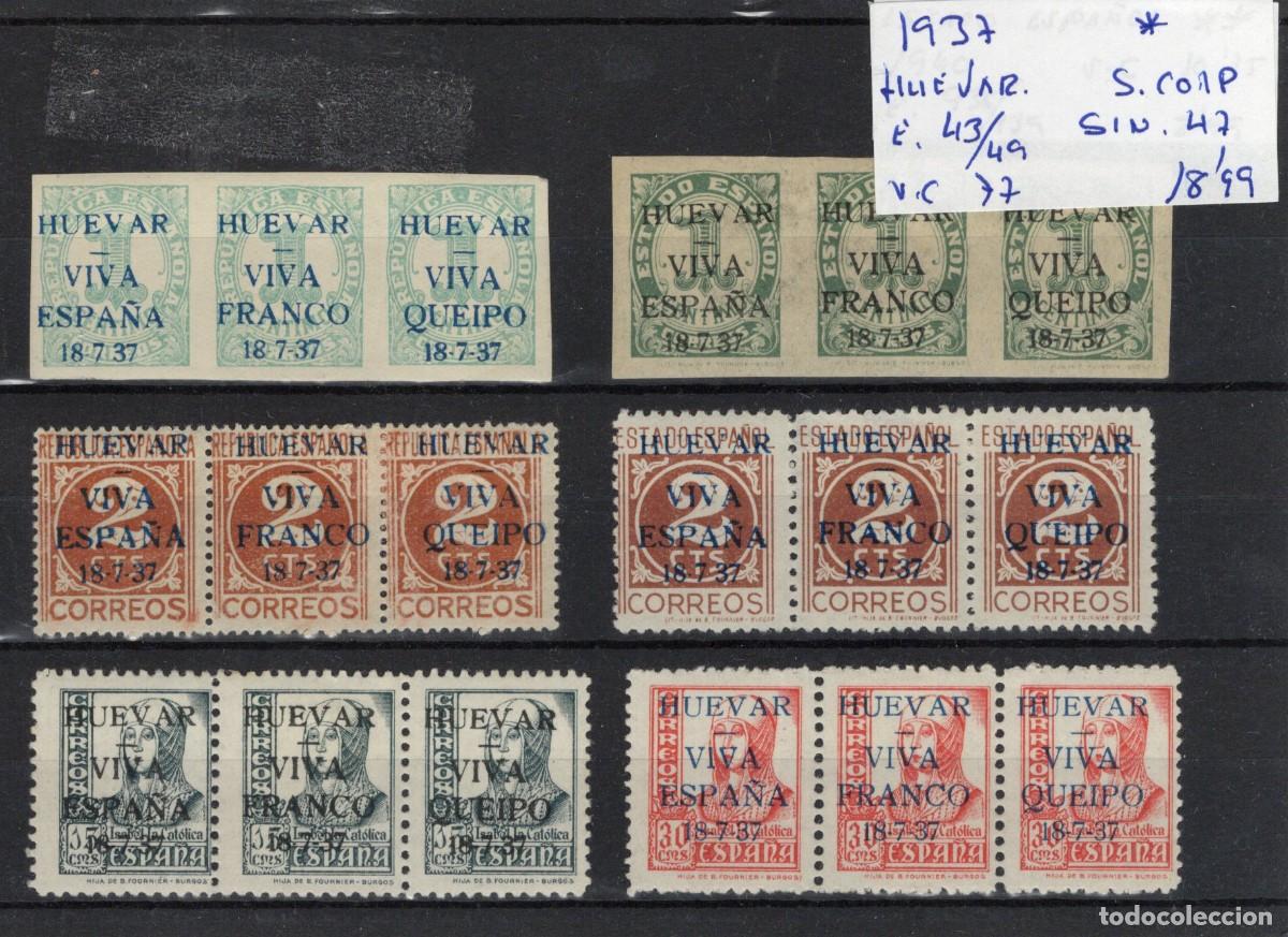 Stamps: PAT79 Sellos Espa&ntilde;a a&ntilde;o 1937 emisiones locales HUEVAR EDIFIL 43/49* sin 47 v.c. 77 &euro;