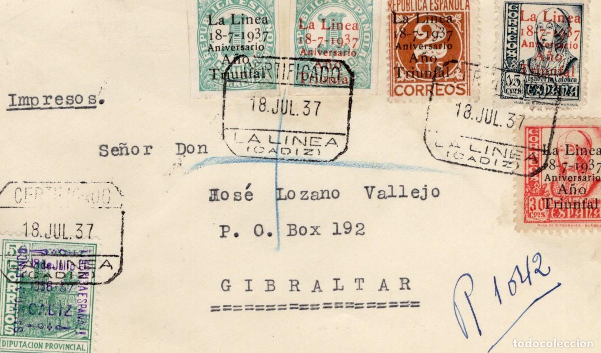 Stamps: PAT93 Sellos Espa&ntilde;a carta a GIBRALTAR con sellos patrioticos de la Linea de la Concepcion