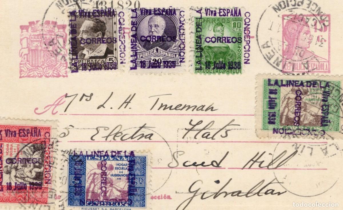 Stamps: PAT94 Sellos Espa&ntilde;a entero postal con sellos patrioticos de la Linea de la Concepcion