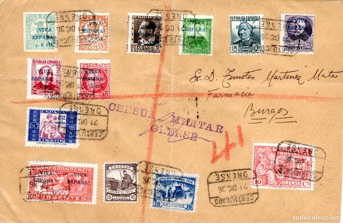 Briefmarken: PAT121 Sellos Espa&ntilde;a espectacular franqueo con sellos patrioticos de la segunda serie ORENSE