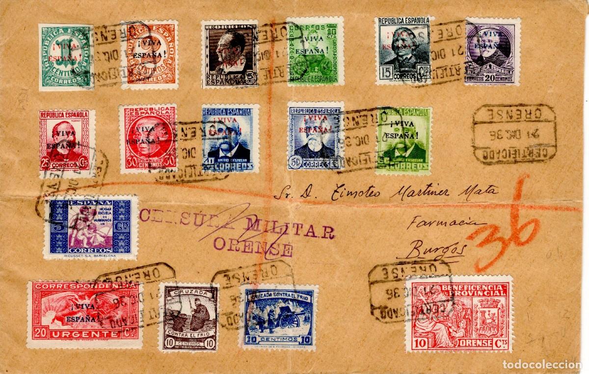 Selos: PAT123 Sellos Espa&ntilde;a espectacular franqueo con sellos patrioticos de la primera serie ORENSE