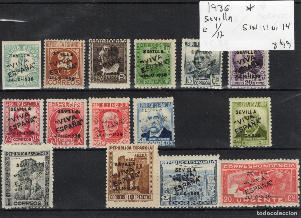 Briefmarken: PAT167 Sellos Espa&ntilde;a a&ntilde;o 1936 emisiones locales SEVILLA EDIFIL 1/17* sin 11 ni 14
