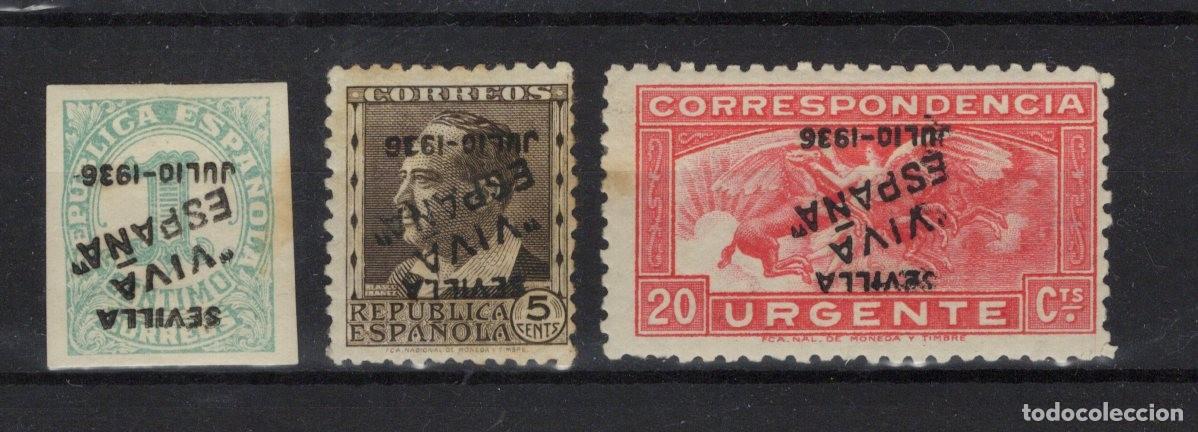 Francobolli: PAT168 Sellos Espa&ntilde;a a&ntilde;o 1936 emisiones locales SEVILLA EDIFIL 1hi* 3hi* 17hi* sob. invertida