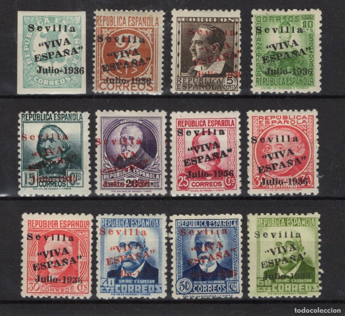 Francobolli: PAT169 Sellos Espa&ntilde;a a&ntilde;o 1936 emisiones locales SEVILLA EDIFIL 18/29* v.c. 26.50 &euro;