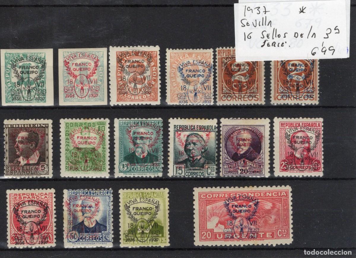 Selos: PAT173 Sellos Espa&ntilde;a a&ntilde;o 1937 emisiones locales SEVILLA 16 sellos de la segunda serie *