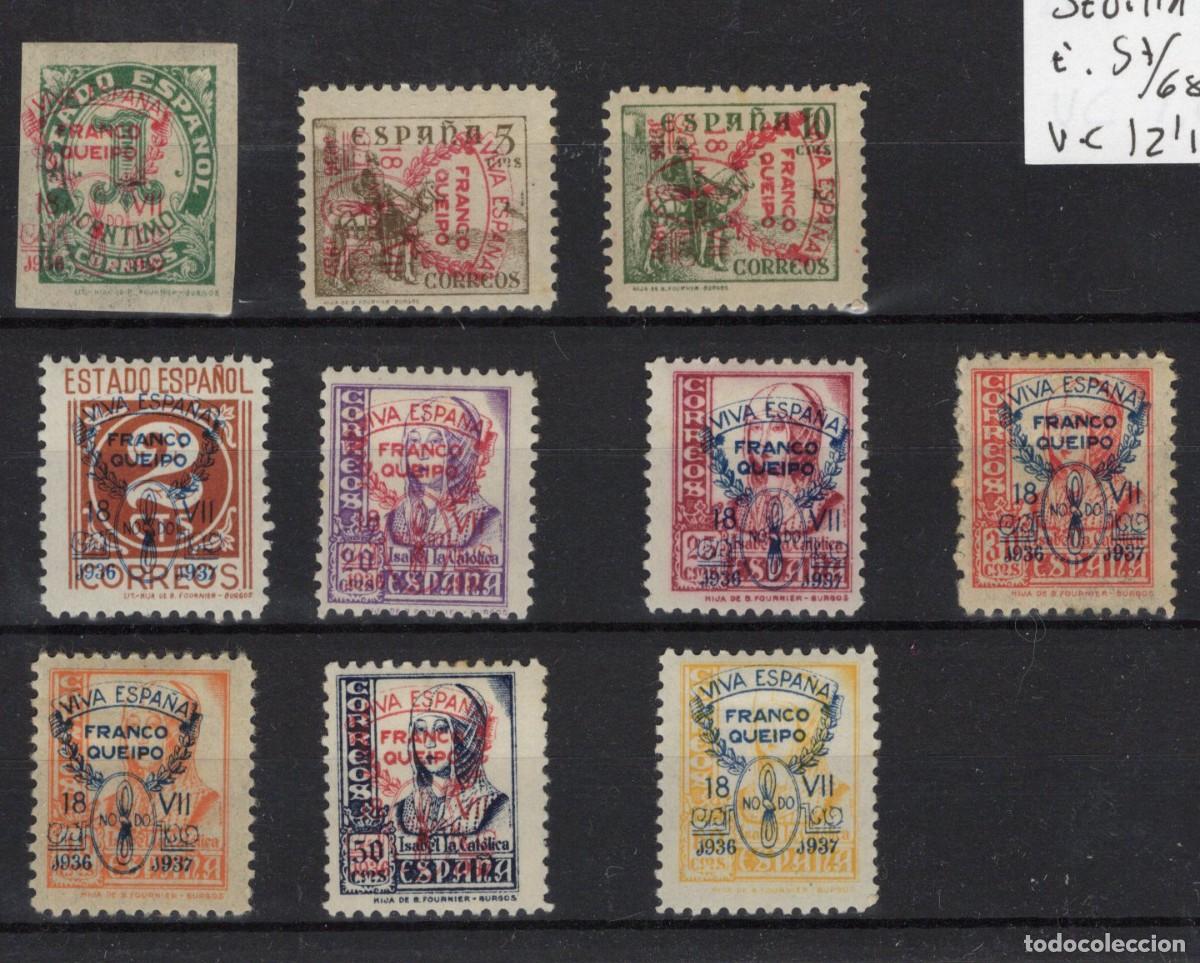Timbres: PAT175 Sellos Espa&ntilde;a a&ntilde;o 1937 emisiones locales SEVILLA EDIFIL 57/68* sin 61 ni 68 v.c. 12.10 &euro;