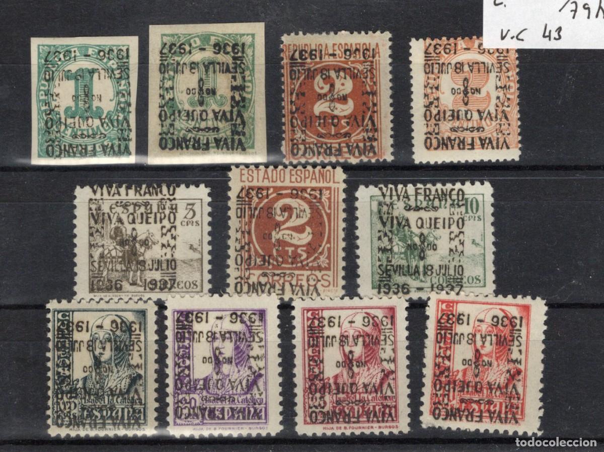 Sellos: PAT178 Sellos Espa&ntilde;a a&ntilde;o 1937 emisiones locales SEVILLA EDIFIL 69hi/79hi* sob. invert. v.c. 43 &euro;