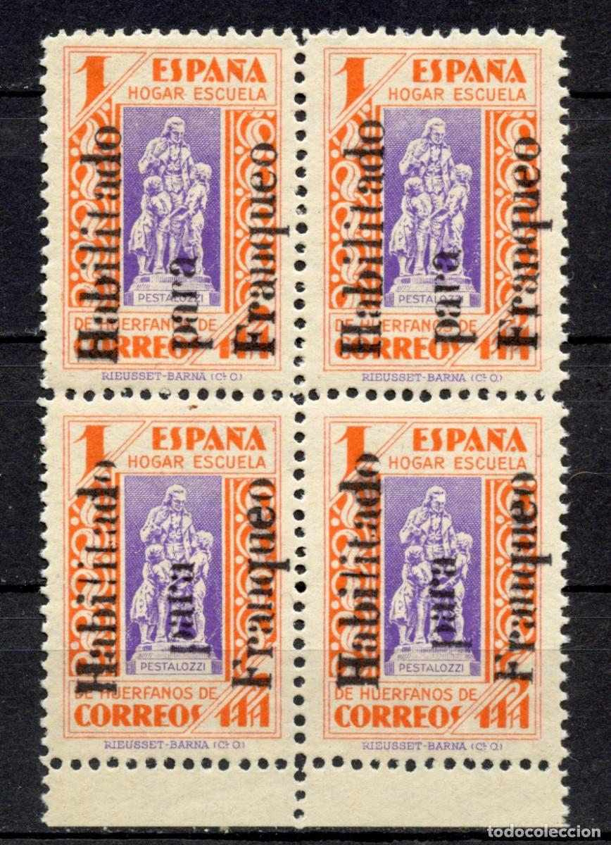 Sellos: ESPA&Ntilde;A. BENEFICENCIA. HU&Eacute;RFANOS CORREOS. EDIFIL N&ordm; NE13** BLOQUE 4. Sobrecarga calcada