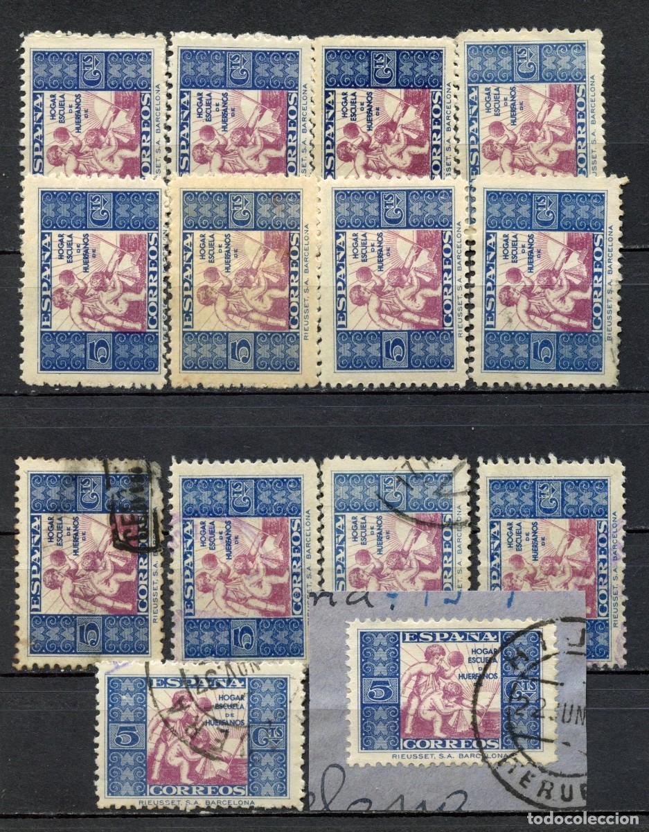 Sellos: ESPA&Ntilde;A. BENEFICENCIA. HU&Eacute;RFANOS CORREOS. EDIFIL N&ordm; 1. Catorce sellos (8**/* y 6 usados).