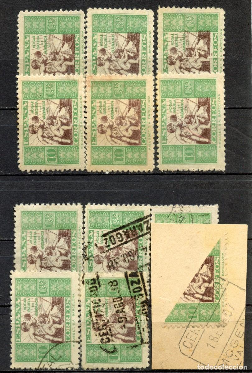 Sellos: ESPA&Ntilde;A. BENEFICENCIA. HU&Eacute;RFANOS CORREOS. EDIFIL N&ordm; 2. Doce sellos (6**/* y 6 usados).
