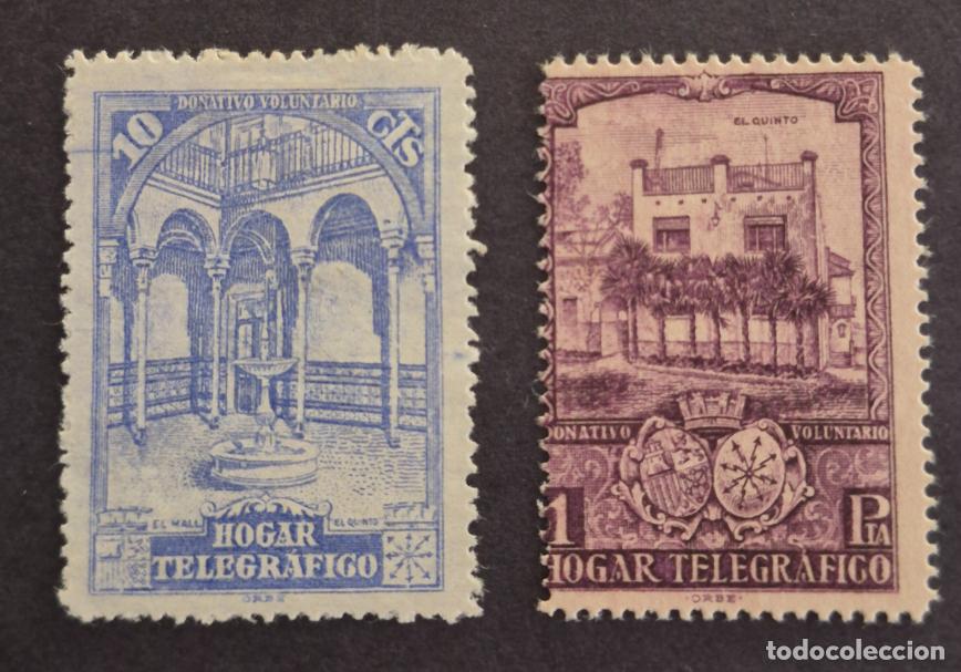 Sellos: Espa&ntilde;a 1935 - Beneficiencia Hu&eacute;rfanos Tel&eacute;grafos - Hogar Telegr., 10c. y 1p. (Edifil 10 * y 12 **)