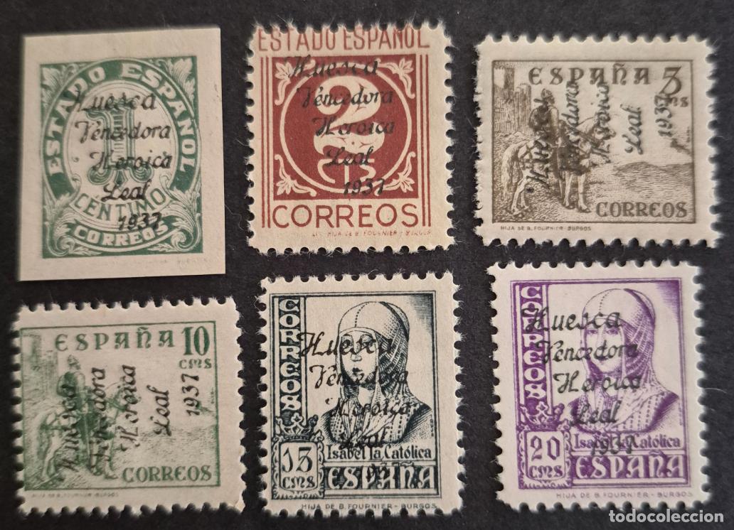 Sellos: Espa&ntilde;a 1937 - Emisiones locales patri&oacute;ticas, Huesca (Edifil 1/4, 6/7 */**)