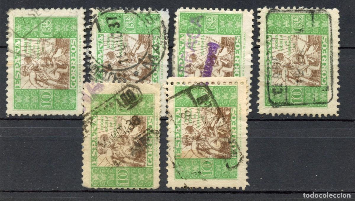 Sellos: ESPA&Ntilde;A. BENEFICENCIA. HU&Eacute;RFANOS CORREOS. EDIFIL N&ordm; 9. SEIS SELLOS USADOS