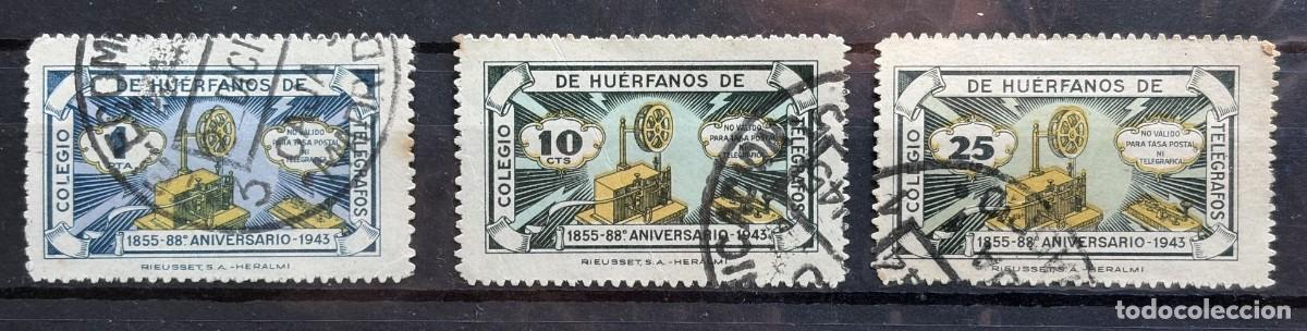 Sellos: A&ntilde;o 1943 - Beneficencia-Hu&eacute;rfanos de tel&eacute;grafos - G&agrave;lvez 44(10 cts), 45(25 cts), 46 (1pta) usados
