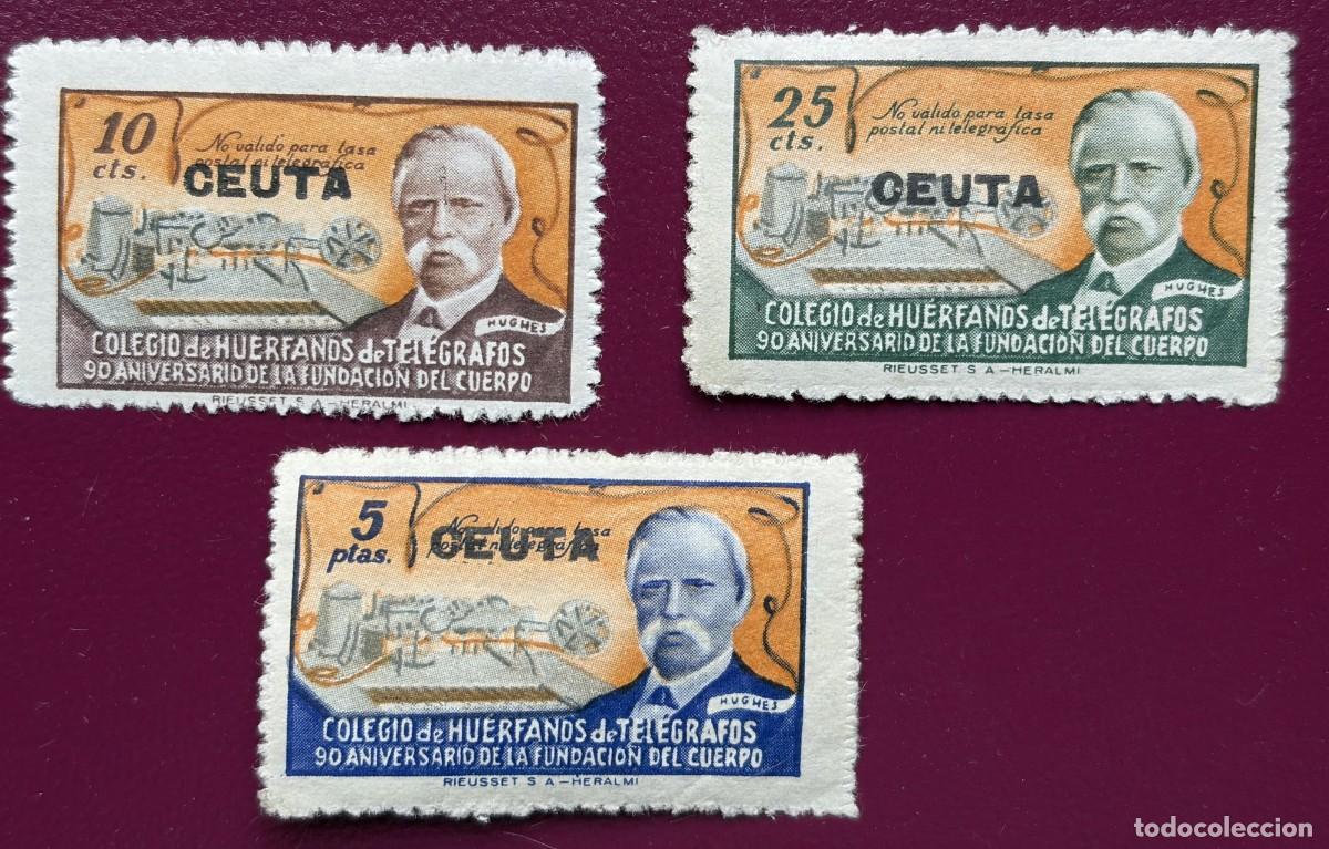 Sellos: A&ntilde;o 1945 - Beneficencia-Hu&eacute;rfanos de tel&eacute;grafos - sobrecarga CEUTA, Galvez, 56,57,59-NUEVOS
