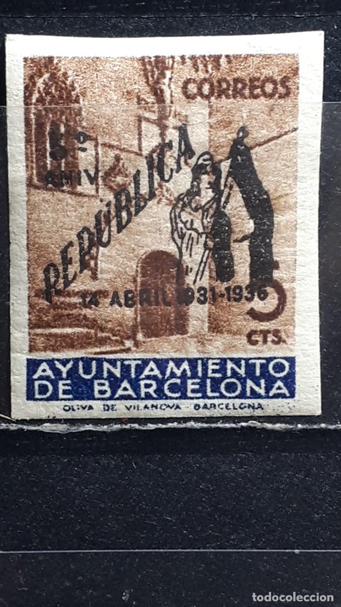 Sellos: ESPA&Ntilde;A. BARCELONA. A&Ntilde;O 1936. **. Edifil NE18