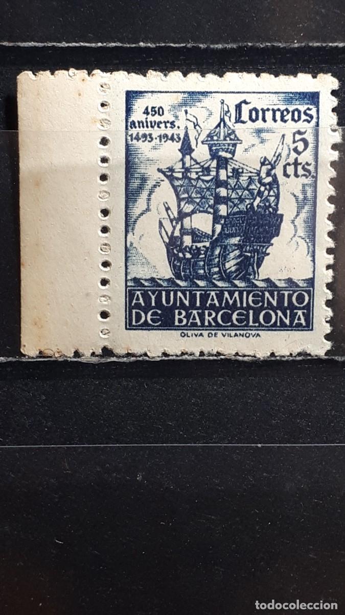 Sellos: ESPA&Ntilde;A. BARCELONA. A&Ntilde;O 1943 **. Edifil 50