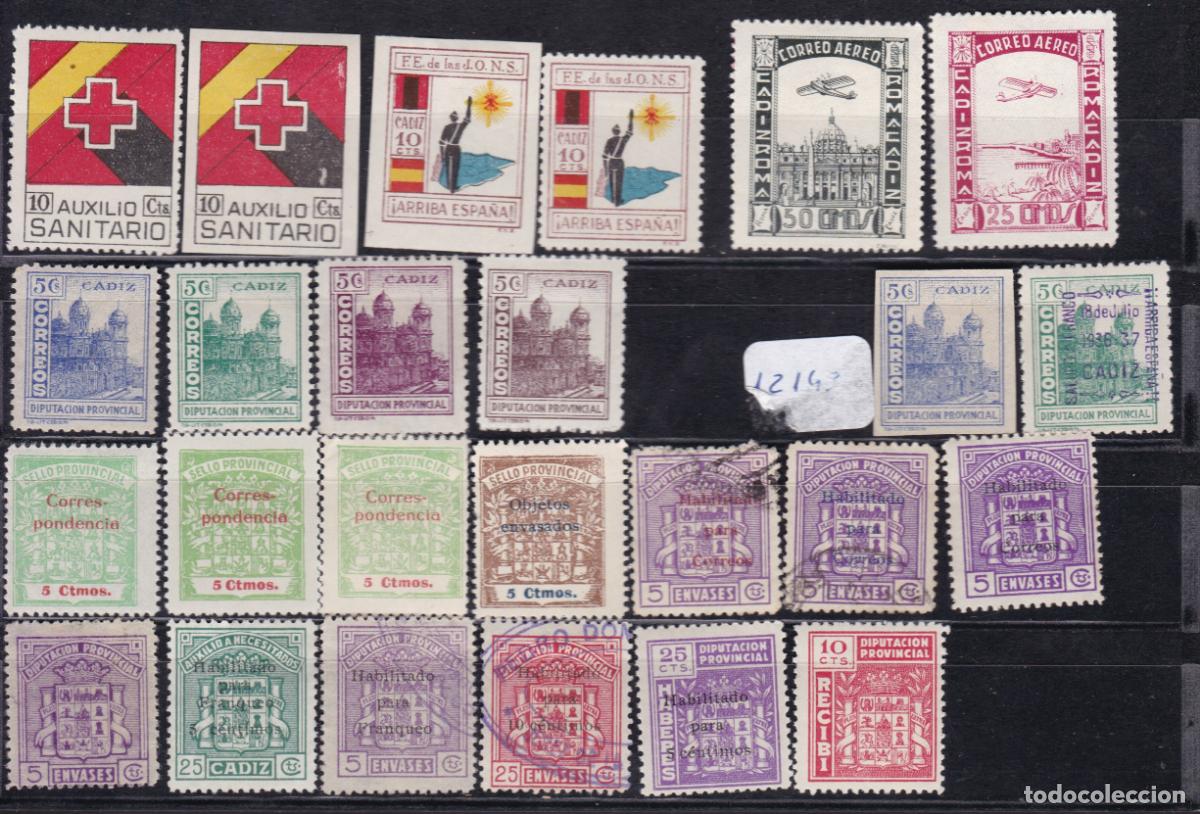 Sellos: FC4-80-Guerra Civil . Gran LOTE/COLECCION Locales/ Ben&eacute;ficos CADIZ.Mayoria Nuevos . Ver 4 Im&aacute;genes