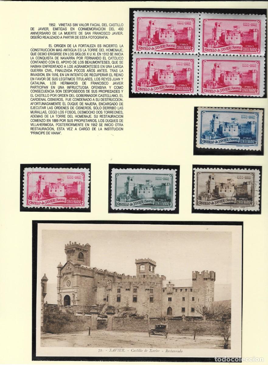 Sellos: Vi&ntilde;etas Castillo de Javier (Navarra). Serie completa montada en Hoja