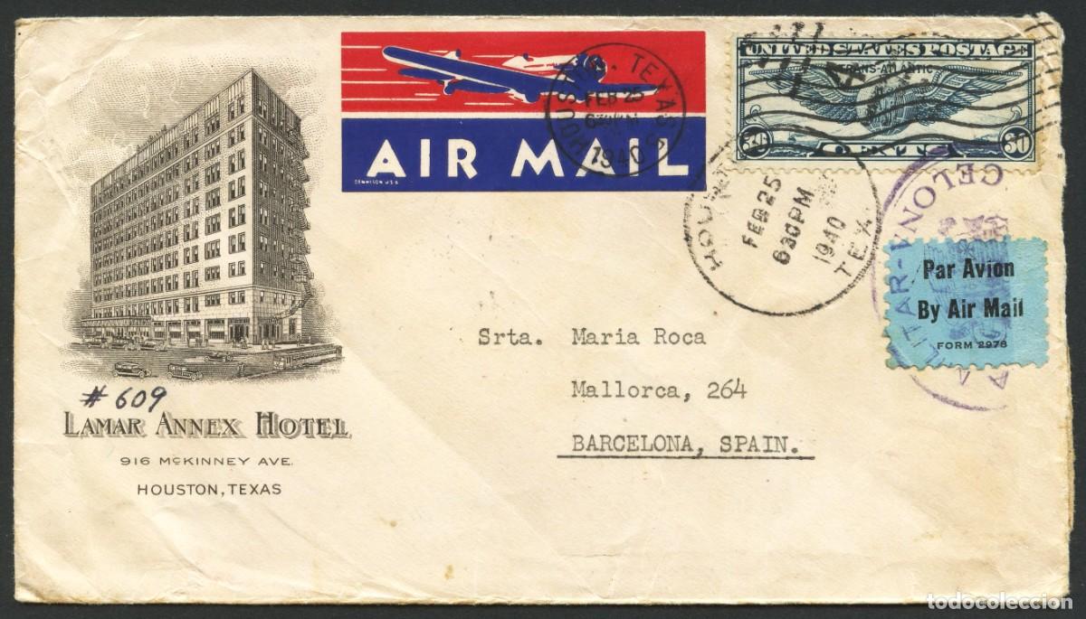 Briefmarken: POSGUERRA, CORREO A&Eacute;REO, SOBRE CIRCULADO DESDE HOUSTON A BARCELONA, 1940