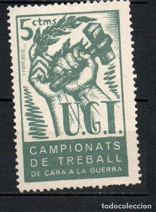 Sellos: Guerra civil. Vi&ntilde;eta republicana. UGT Campionats de treball de cara a la guerra. 5 ctms * LOT042
