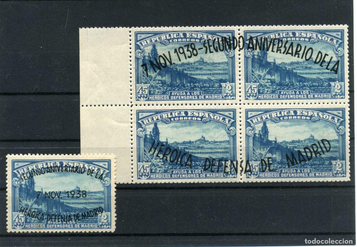 Selos: XS- DEFENSA DE MADRID 2&ordm; Aniv. 1938 Sello y bloque Sobrecargados MNH** Ed. 789-790