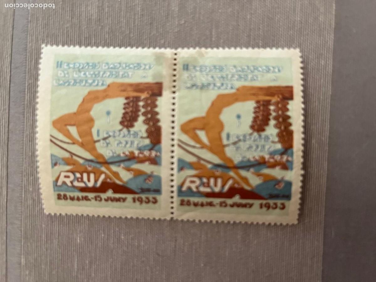 Sellos: 2 vi&ntilde;etas exposici&oacute;n Reus 1933