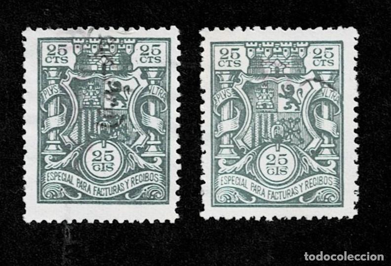 Sellos: 0170 Guerra Civil Timbres para FACTURAS Y RECIBOS Edifil n&ordm; 16 (VERDE GRISACEO) Y 16a (VERDE BRONCE