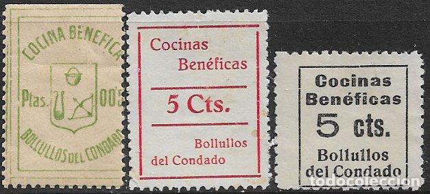 Sellos: Guerra Civil, Sellos locales, BOLLULLOS DEL CONDADO, Huelva, FESOFI n&ordm; 1 a 3 * * completa