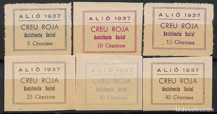 Sellos: Guerra Civil, Sellos locales, ALI&Oacute;, Tarragona, no FESOFI, serie completa (*) Cruz Roja