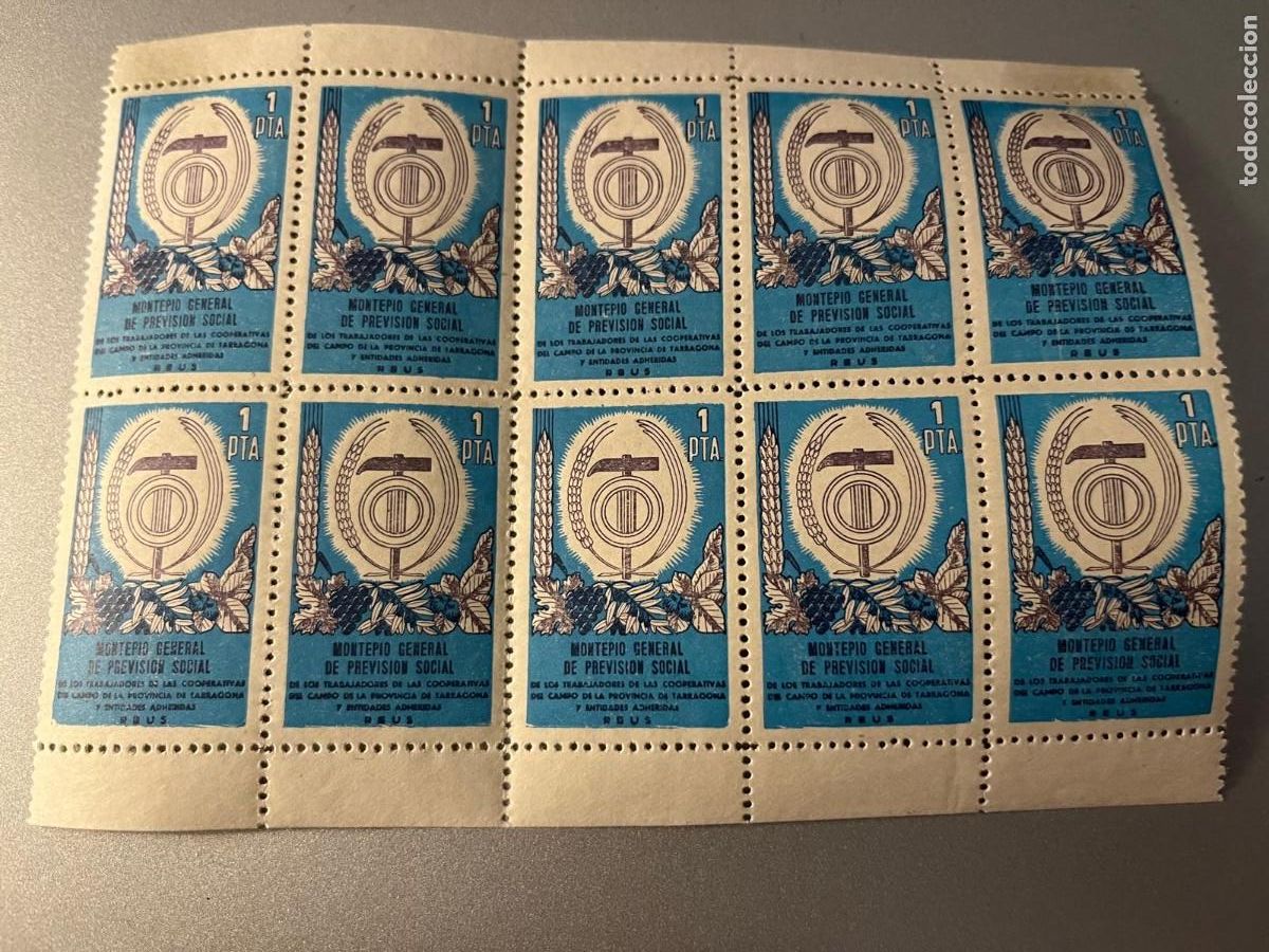 Sellos: 10 vi&ntilde;etas montepio general de prevenci&oacute;n social Reus