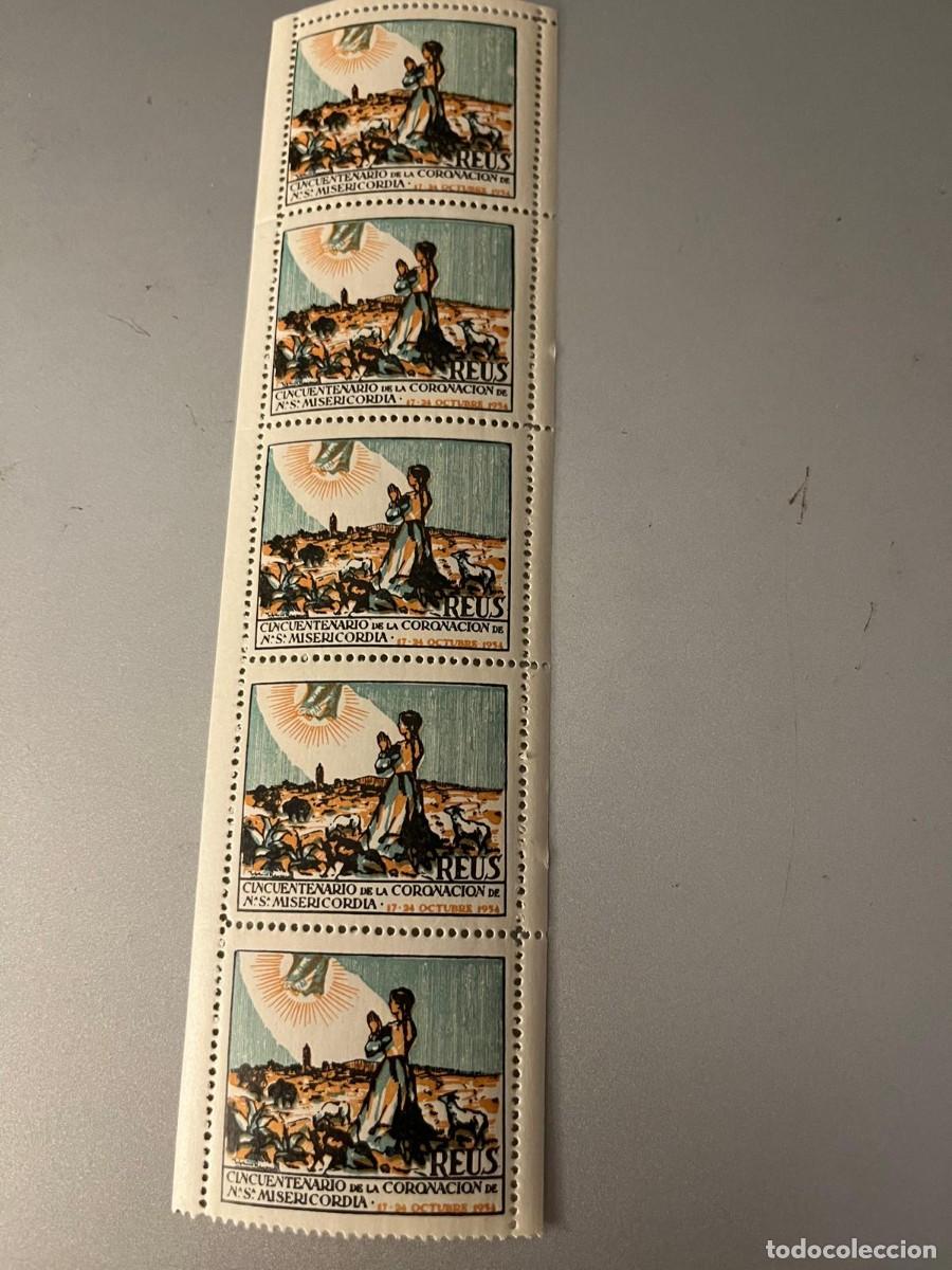 Sellos: 5 vi&ntilde;etas 50 aniversario de la coronaci&oacute;n de Misericordia Reus Tarragona 1954