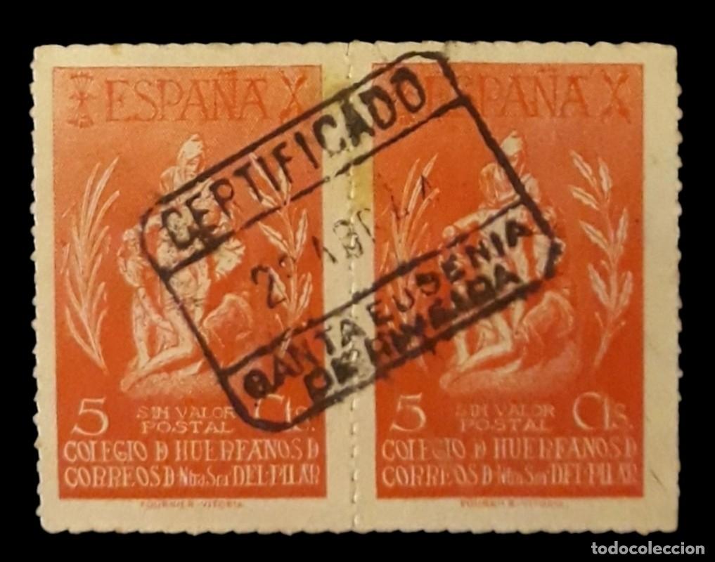 Sellos: ESPA&Ntilde;A. PRECIOSA PAREJA COLEGIO DE HU&Eacute;RFANOS DE CORREOS. FECHADOR STA EUGENIA DE RIVEIRA. USADO