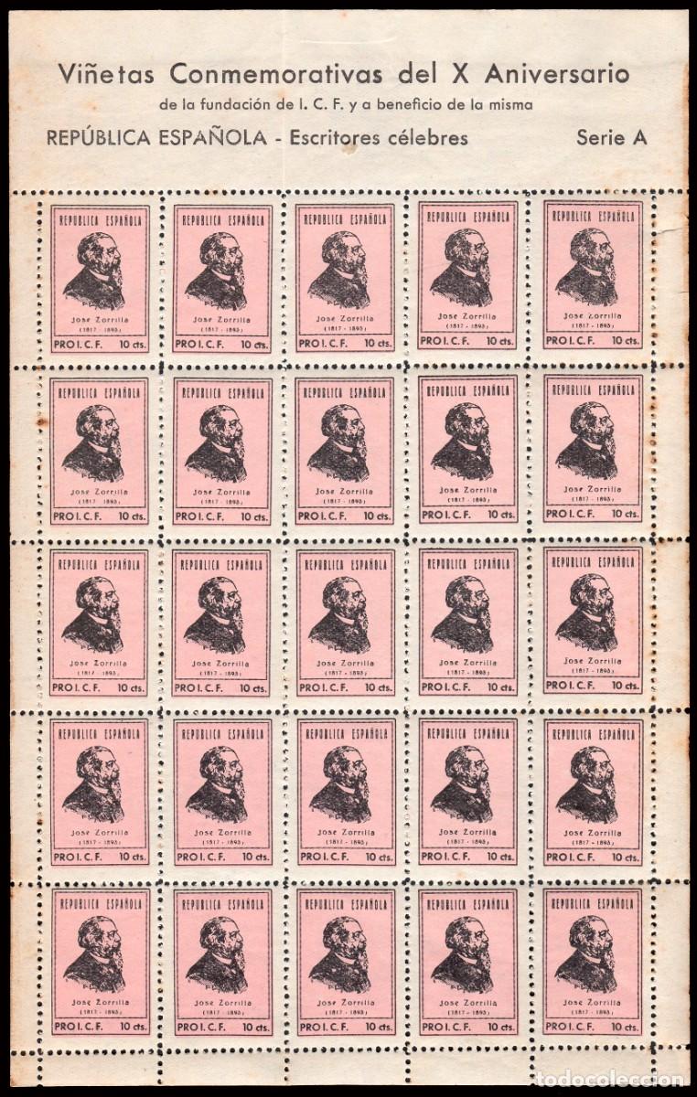 Sellos: Espa&ntilde;a - Guerra Civil - Vi&ntilde;etas Pol&iacute;ticas - Allepuz ** 2243/7 (25) - &rdquo;Pro I.C.F&rdquo; - 5 HB de 25 sellos