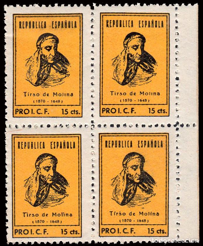 Sellos: Espa&ntilde;a - Guerra Civil - Vi&ntilde;etas Pol&iacute;ticas - Allepuz ** 2244 Bl. 4 - &rdquo;15 cts. Pro I.C.F.&rdquo;