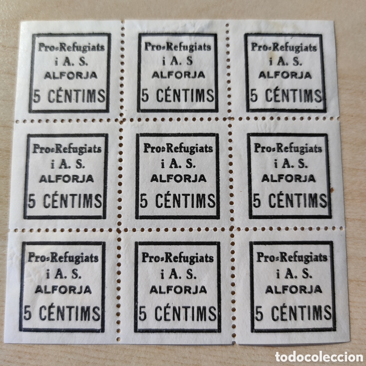 Sellos: cpx RARO EN BLOQUE Tarragona Alforja Pro Refugiats i A.S. Allepuz 1a 1b 1c 1e VER DESCRIPCION