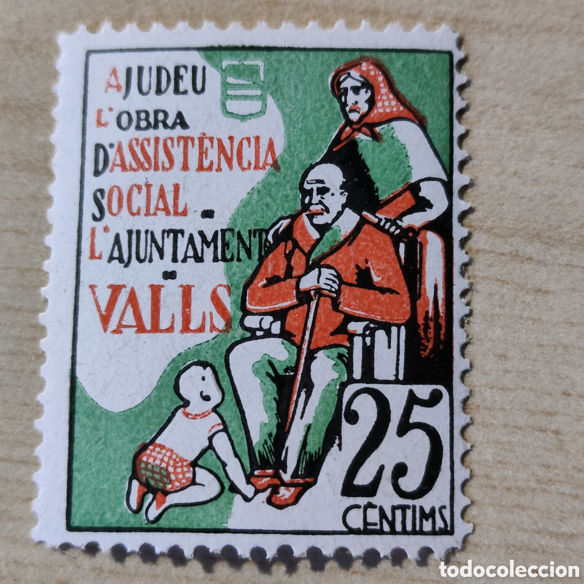 Sellos: cpx Tarragona Valls 25 cts Ajudeu l' Obra d' Assist&egrave;ncia Social Allepuz 3