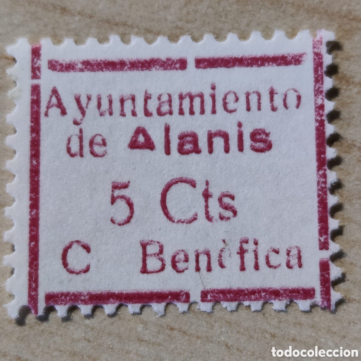 Sellos: cpx RARO Sevilla Alanis Ayuntamiento de 5 cts Cuota Ben&eacute;fica Allepuz 9a VER DESCRIPCION