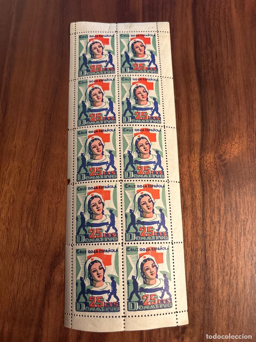 Sellos: Bloque de 10 vi&ntilde;etas Cruz Roja Espa&ntilde;ola 25 Cts Donativo &ndash; Enfermera &ndash; Original