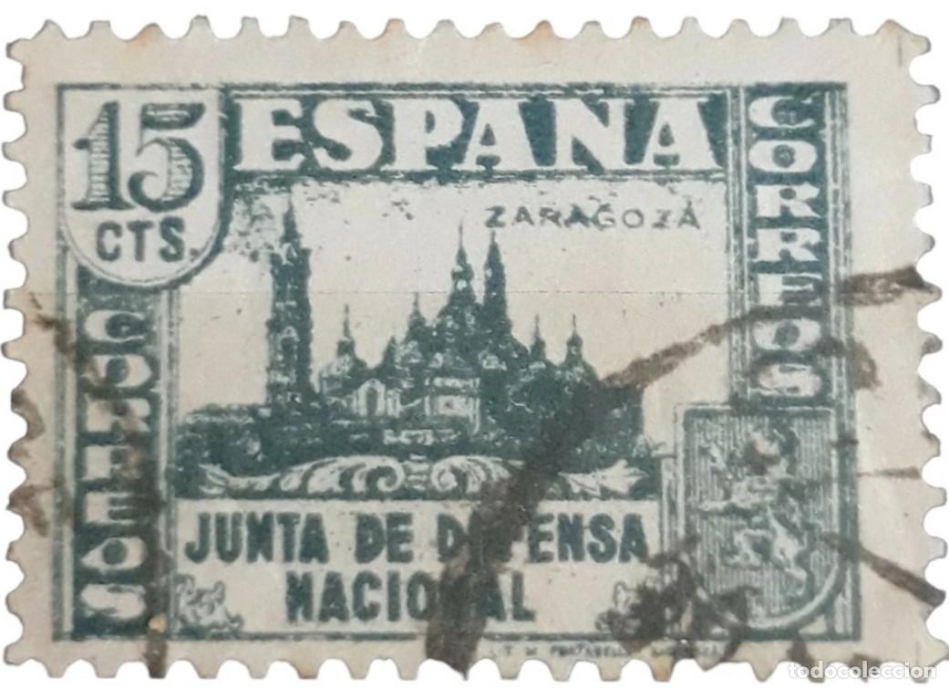 Sellos: 1936 ZARAGOZA JUNTA DE DEFENSA NACIONAL 15 CTS. USADO.