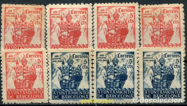 Sellos: 792458 HINGED ESPA&Ntilde;A. Barcelona 1943 450 ANIVERSARIO DE LA LLEGADA DE COLON A BARCELONA