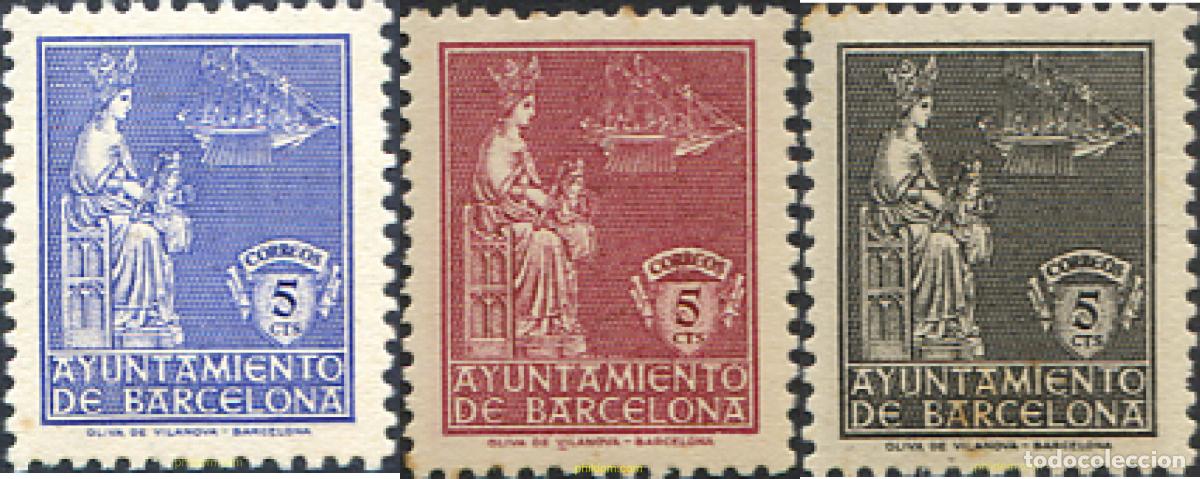 Sellos: 792590 HINGED ESPA&Ntilde;A. Barcelona 1944 DIA DEL SELLO