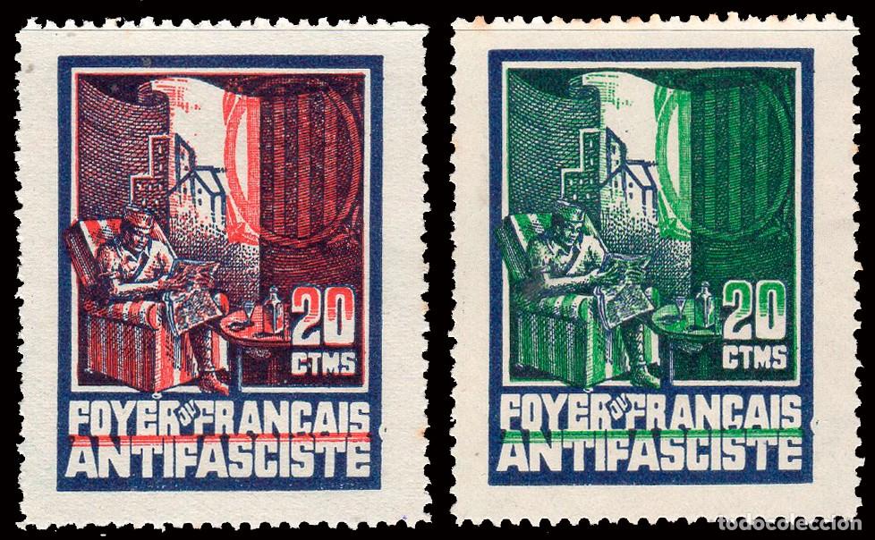 Sellos: Espa&ntilde;a - Guerra Civil - Vi&ntilde;etas Pol&iacute;ticas - Allepuz * 3274/5 - &rdquo;20 cts. Foyer Fran&ccedil;ais&rdquo;