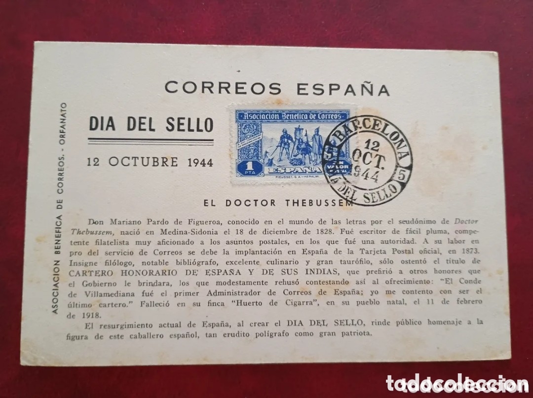 Sellos: ESPA&Ntilde;A 1944 - BARCELONA D&Iacute;A DEL SELLO - ASOCIACI&Oacute;N BEN&Eacute;FICA DE CORREOS