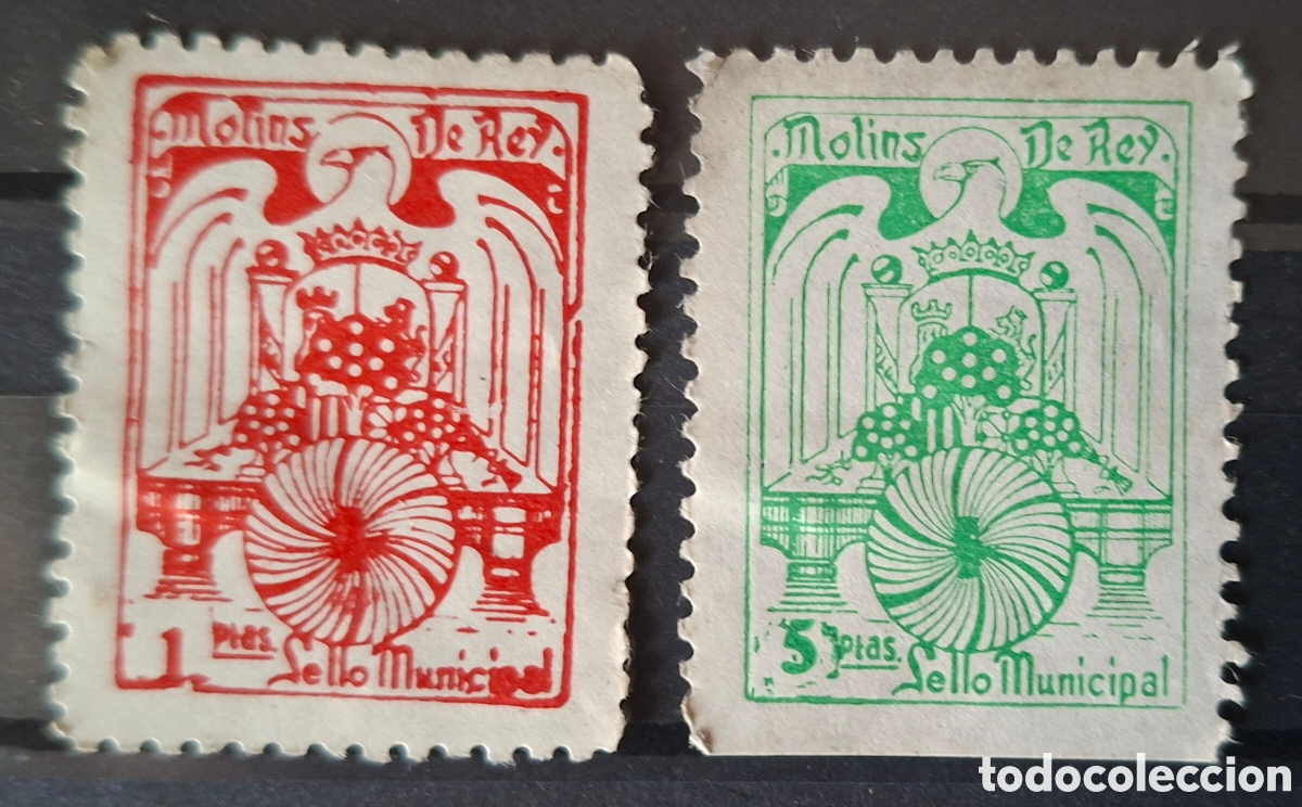 Sellos: Dos sellos municipal Molins de rey 1 pta y 5 pta