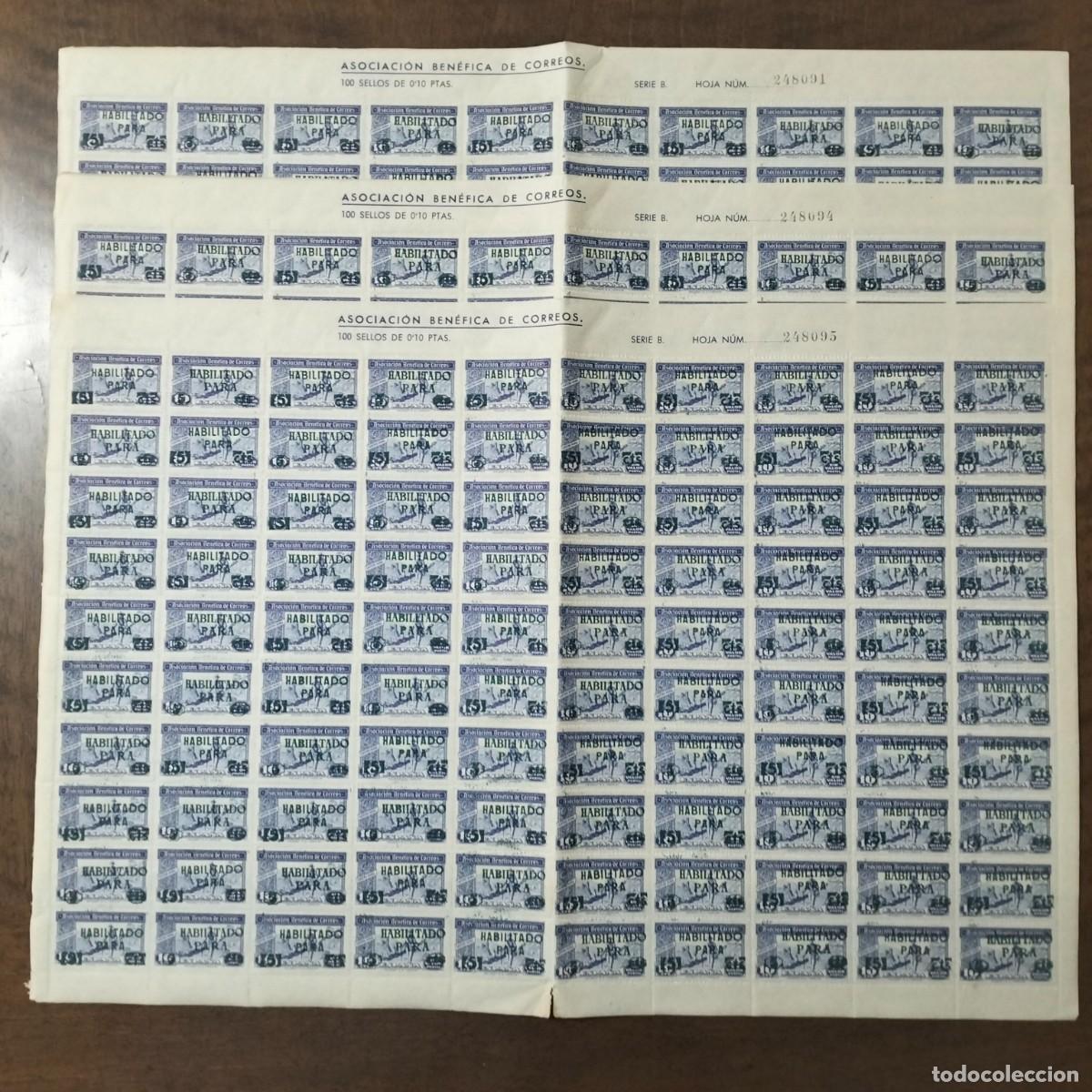 Sellos: 3 pliegos benefici&eacute;ncia huerfanos correos. Timbre HABILITADO NEGRO. 1945 . BUEN ESTADO. Correlativos