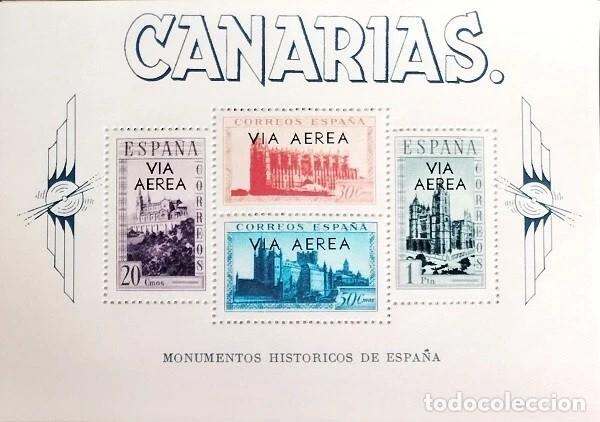 Sellos: Edifil 62 Hojita HB Canarias MNH Sobrecarga Negra Espa&ntilde;a 1938 sin fijasellos Monumentos Hist&oacute;ricos
